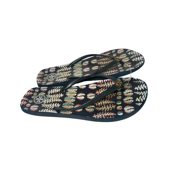 Tory Burch Womens Size 10 Flip Flops Sandals Slip On Feather Shoes Blue White Re - Picture 1 of 6